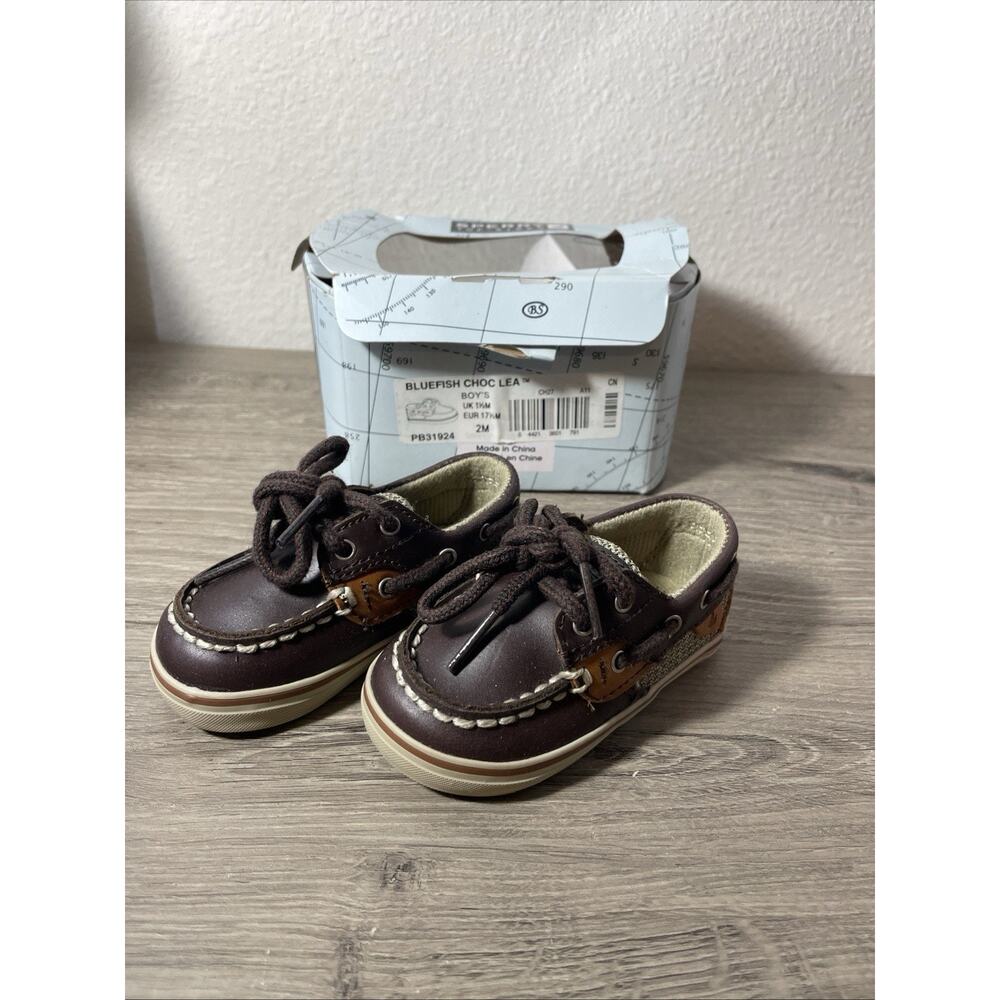 Sperry Top-Sider Bluefish Crib Jr Size 2M Brown Leather Baby Boat Shoes NIB